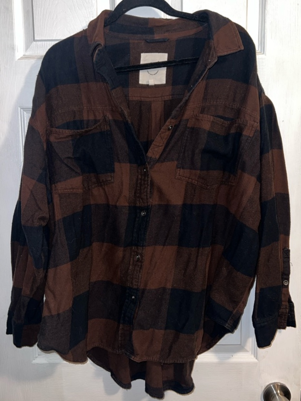aerie Brown and Black Plaid Shirt Jacket